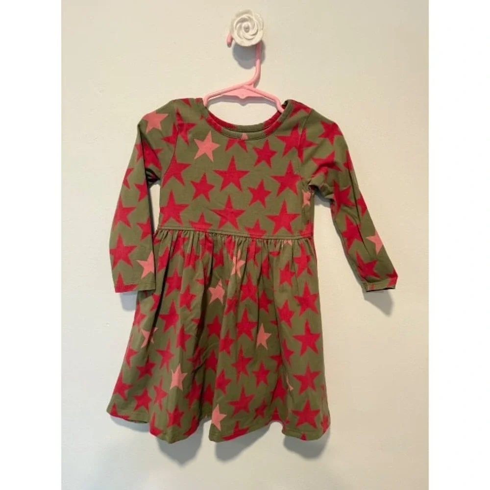 Pink Chicken Girls Dress 2T Stars Army Green